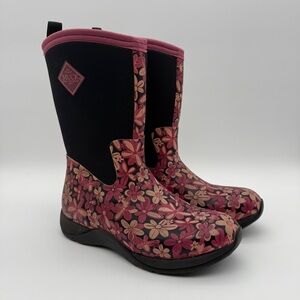 Muck Muckster II Women’s 6 Mid Rubber Boots Pink Black Floral Waterproof